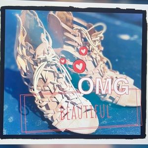 Tied up beige block heels